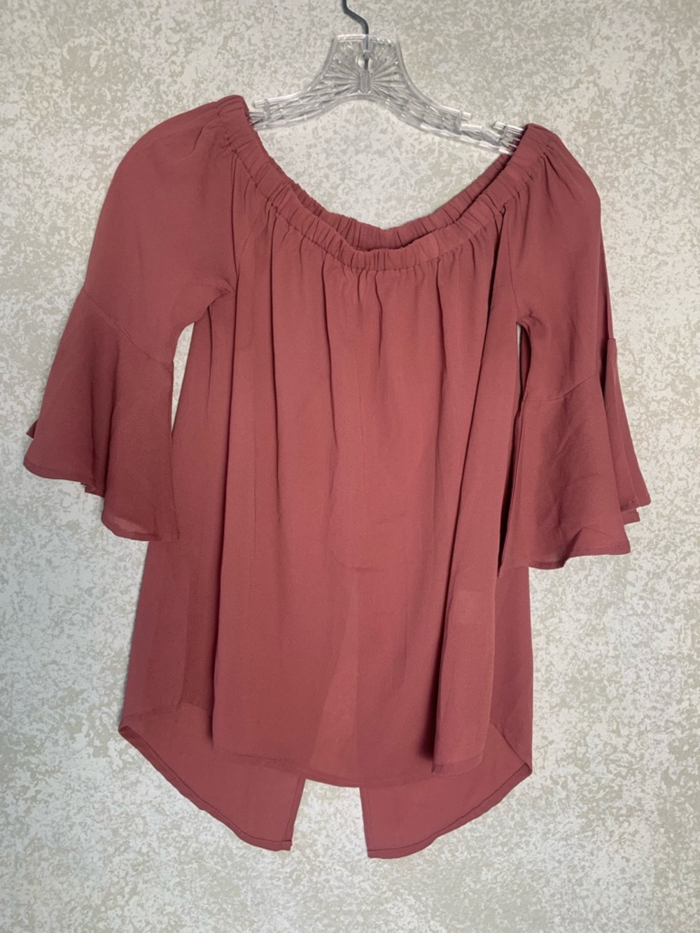 Live 4‎ Truth Off-Shoulder Bell Sleeve Tunic in Dusty Rose Small Girly Festival